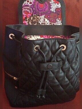 Vera Bradley Amy Quilted Leather Backpack in Black